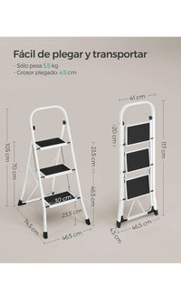 Escalera de Tijera, Escalera con 3 Peldaños, Peldaño Plegable