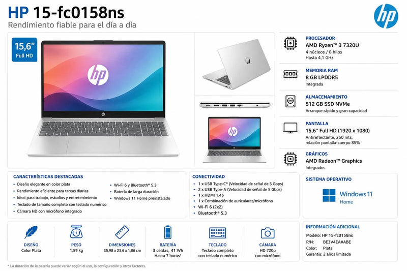 Portátil HP 15-fc0158ns