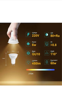 Bombilla LED GU10 6W 450LM 2700K Blanco Pack 6