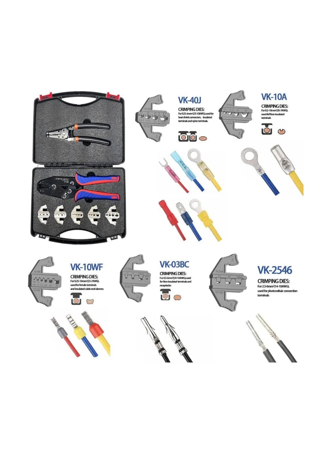 Kit de herramientas de crimpado de cambio rápido con caja, pelacables de trinquete multifunción
