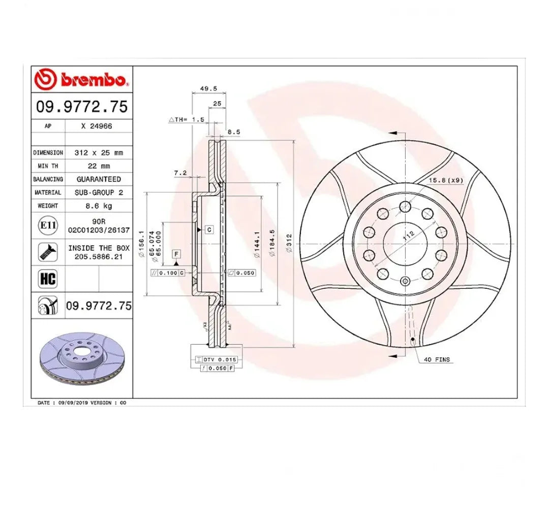 Disco de freno 09.9772.75 - BREMBO