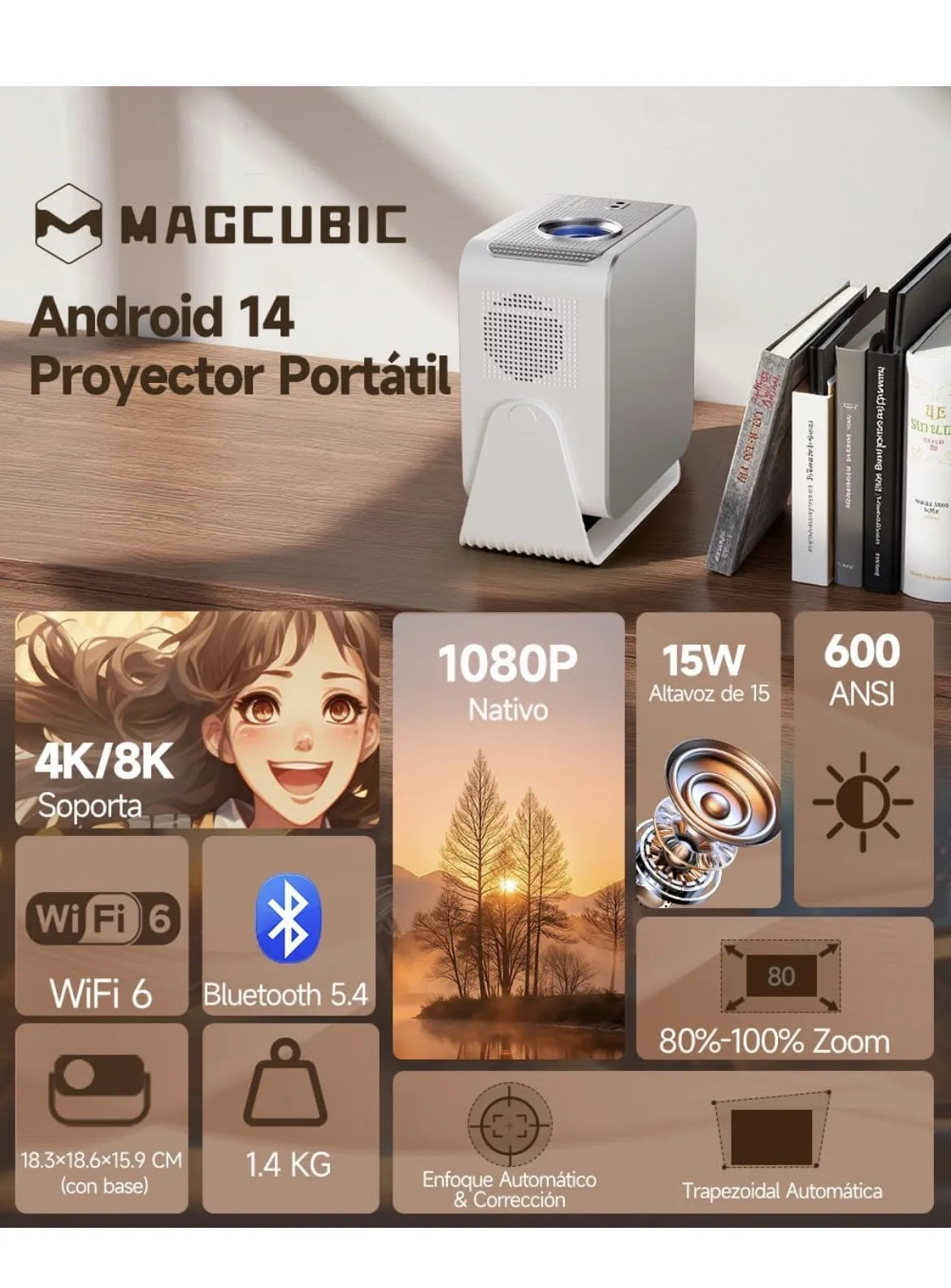 Mini Proyector 4K Soporte MAGCUBIC