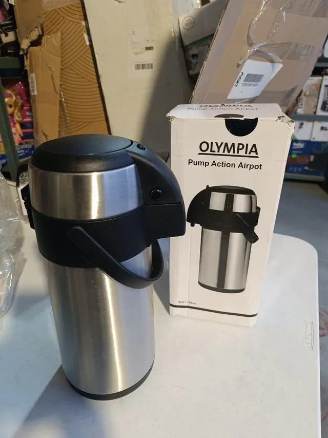 tetera de acero inoxidable Olympia Airpot, con infusor