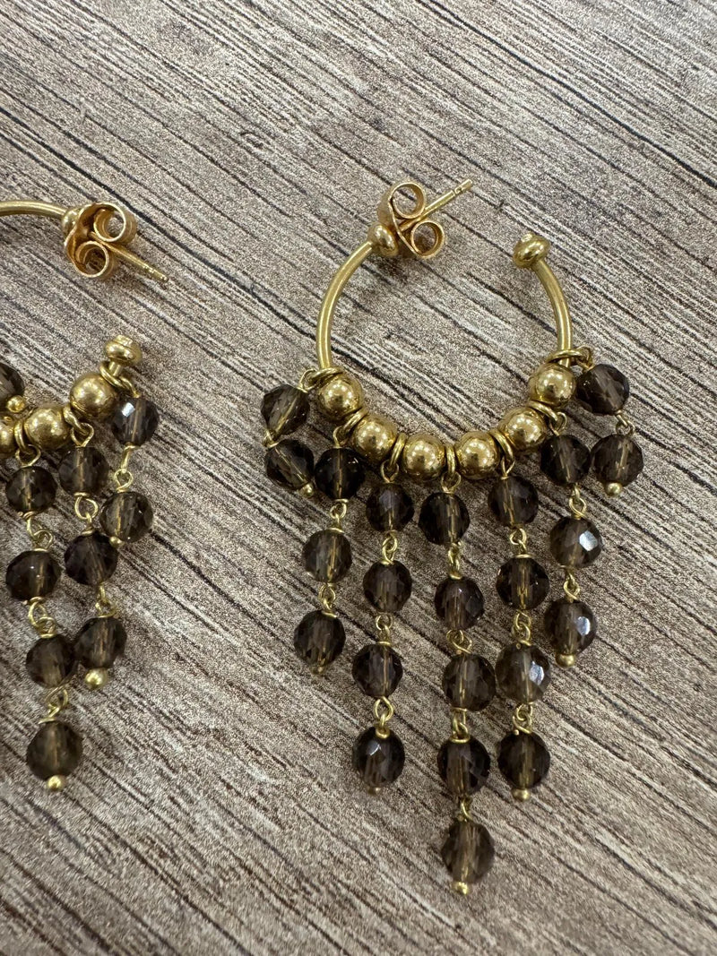 Pendientes aro dorados con abalorios colgantes, mujer