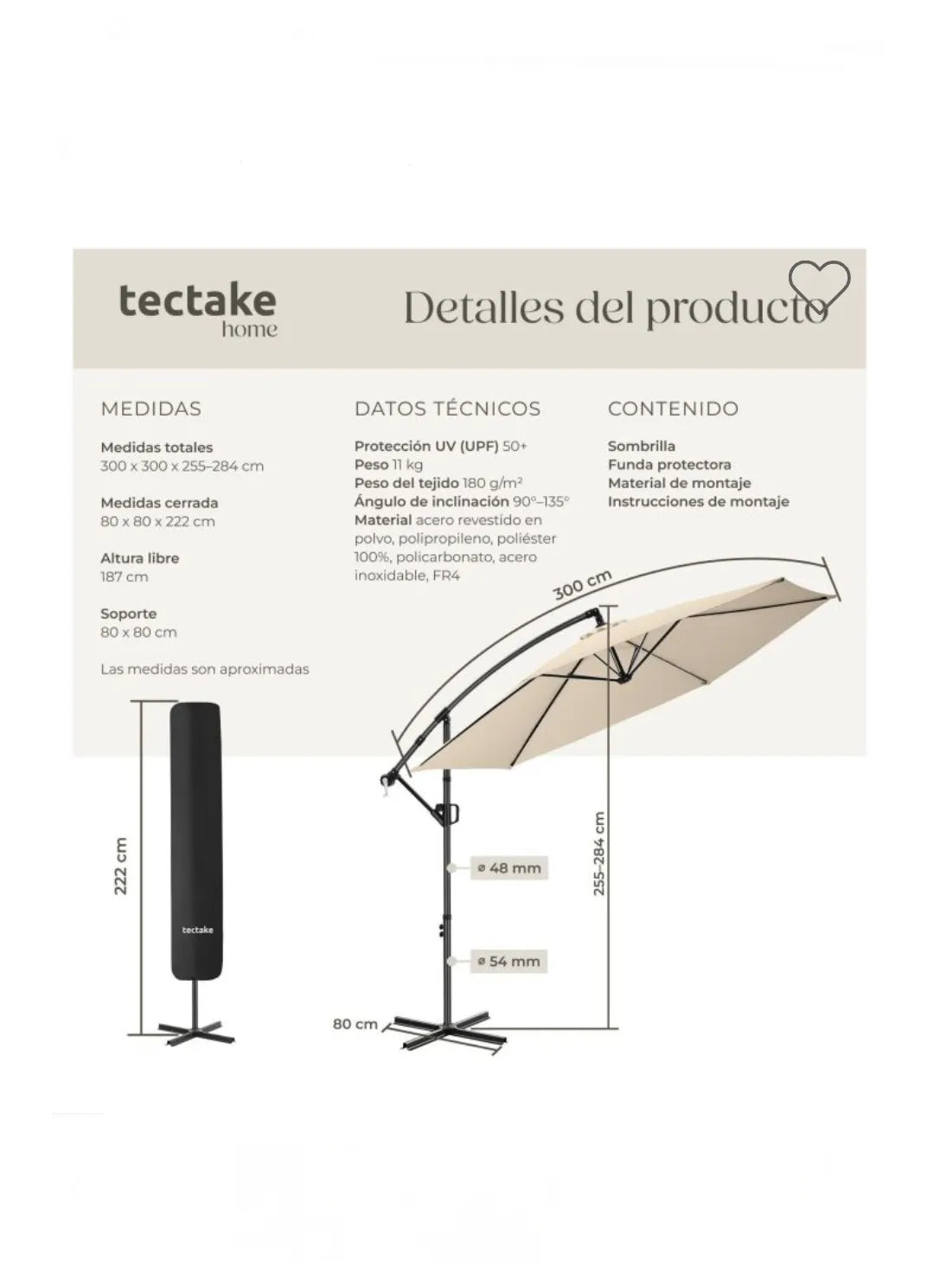 Parasol de brazo articulado ARTEMIS beige 3 x 3 m