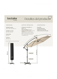 Parasol de brazo articulado ARTEMIS beige 3 x 3 m