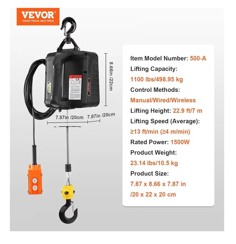 Polipasto Eléctrico 1500W - VEVOR