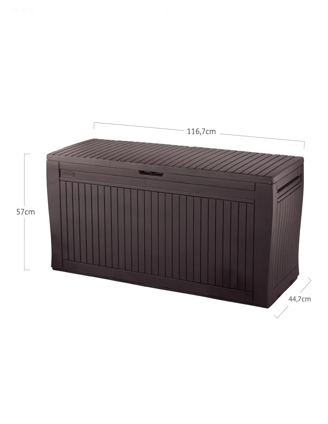 Keter Comfy – Baúl de almacenamiento para exteriores, capacidad 270 L, resina, marrón, jardín y terraza, 44,7 x 116,5 x 57 cm