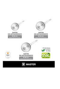 sartenes 20-24-28 cm, acero inoxidable, Sin Antiadherente