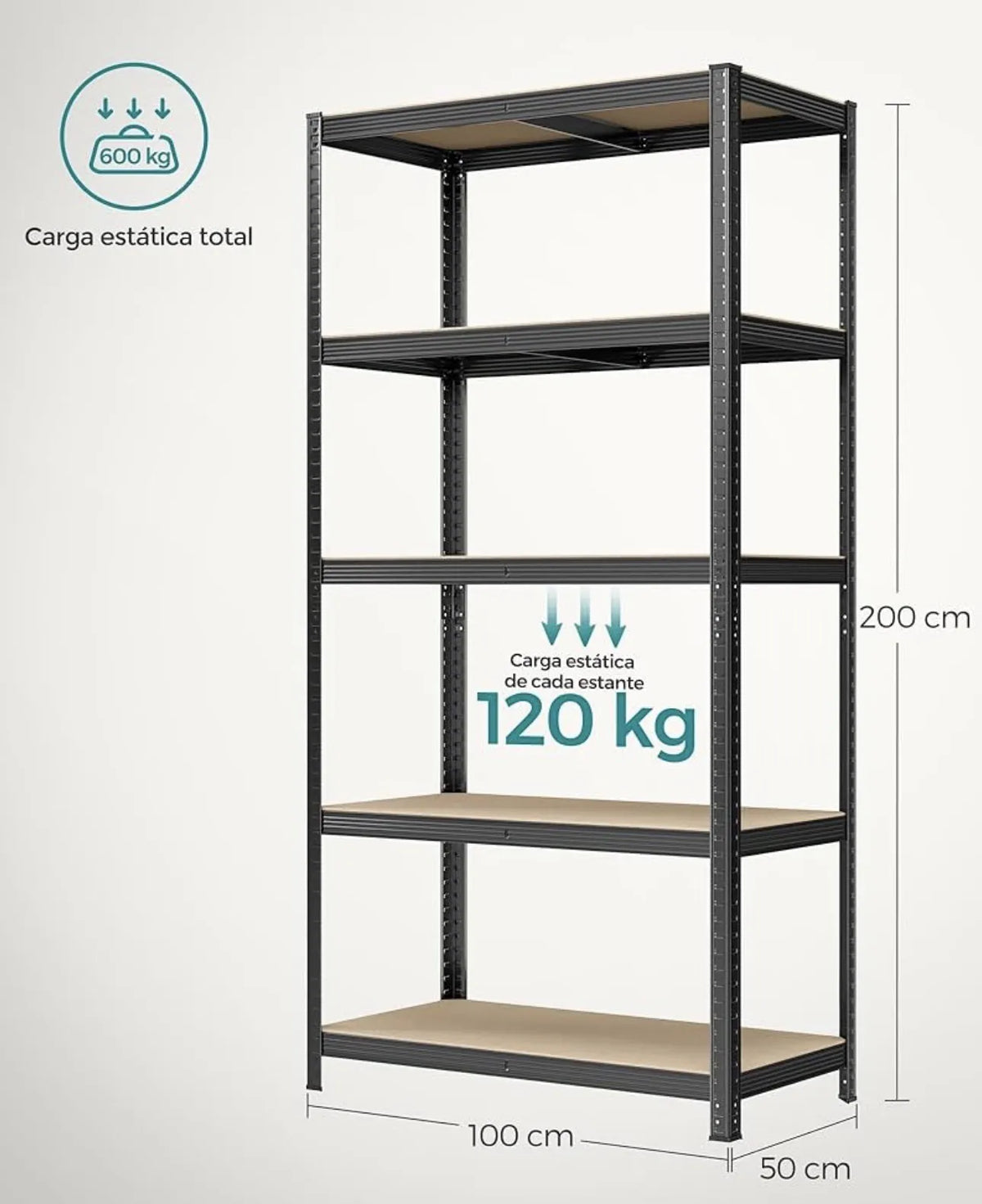 Estantería pesada de 5 niveles