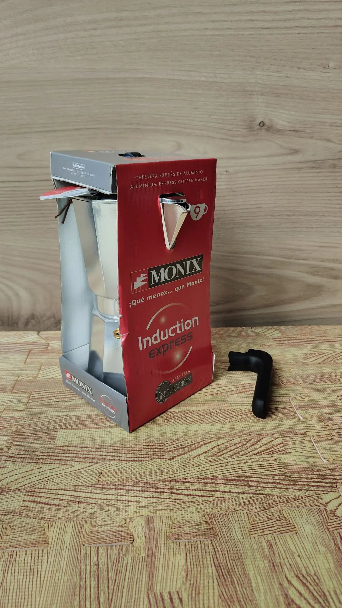 Cafetera italiana de inducción, aluminio, color plata, 9