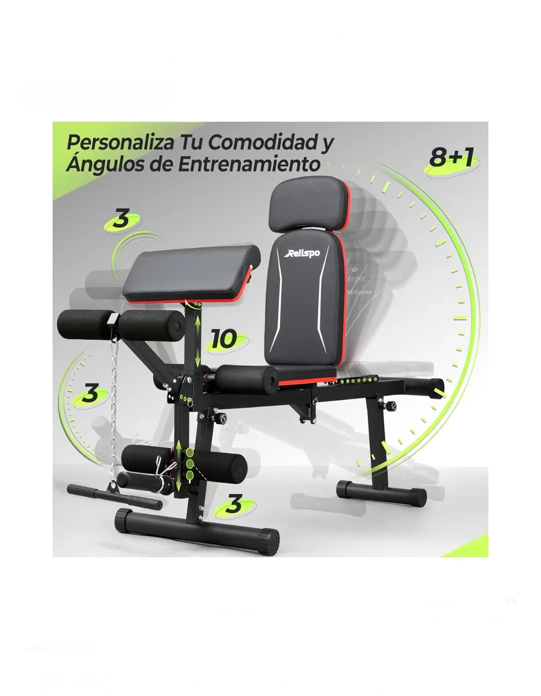 Banco de Pesas Ajustable Mejorado con Extensión de Piernas y Curl de Piernas
