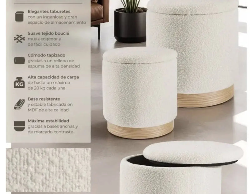 Set 2 taburetes con almacenamiento