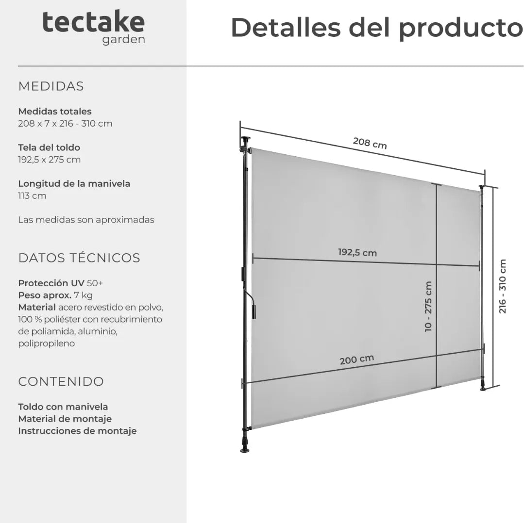 Toldo vertical exterior con manivela