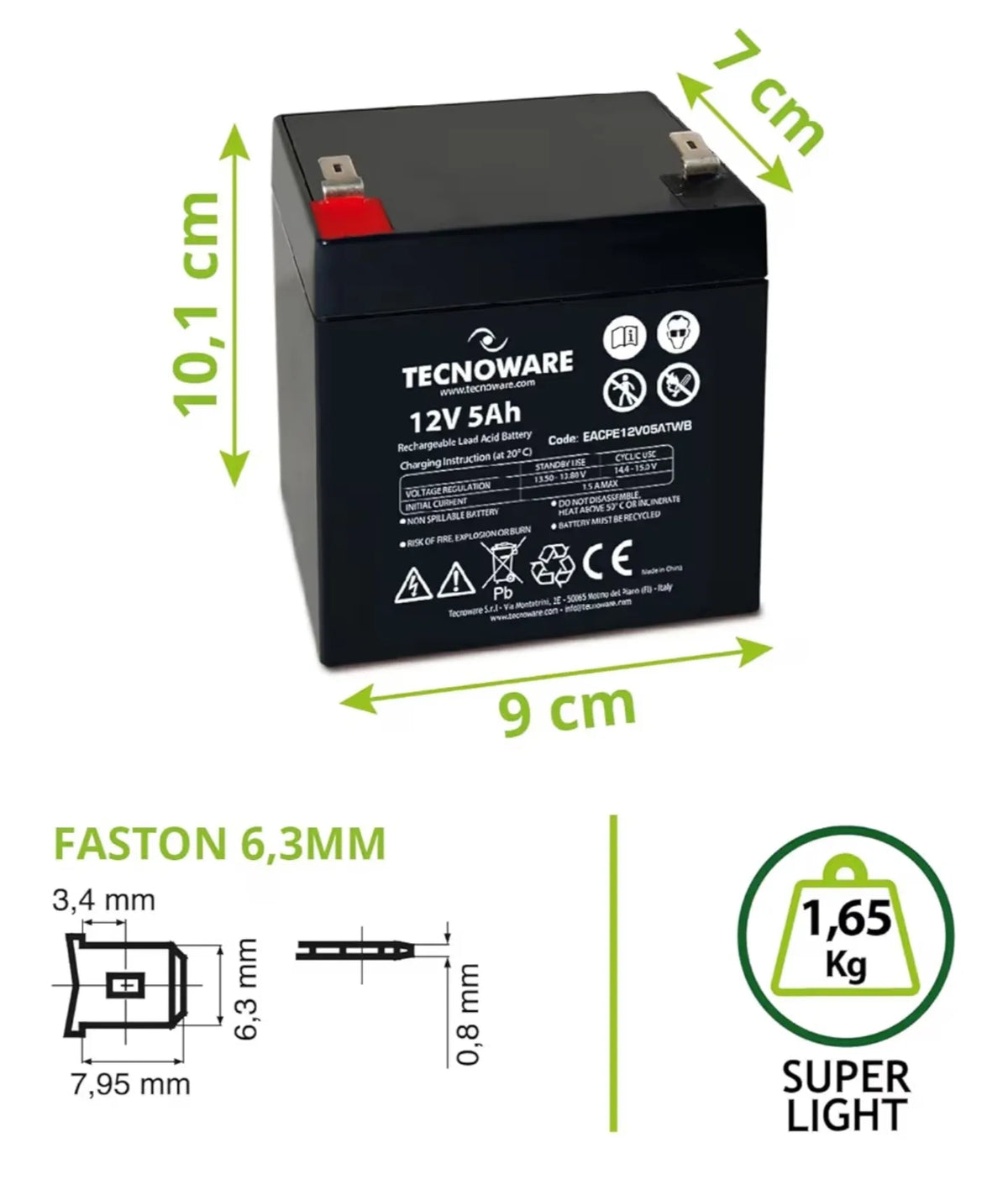Batería de Plomo-Ácido 12V 5Ah Tecnoware