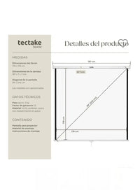 Pantalla de proyección para proyector 178 x 178 cm