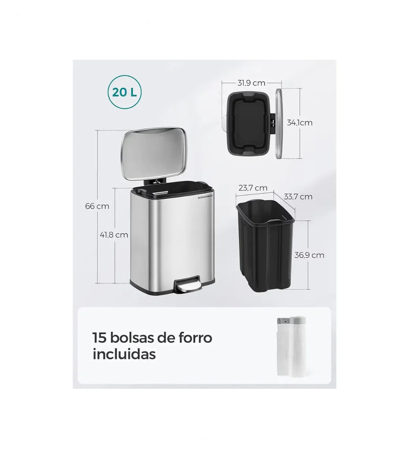 Papelera de Cocina, Cubo de Pedal de 20 L