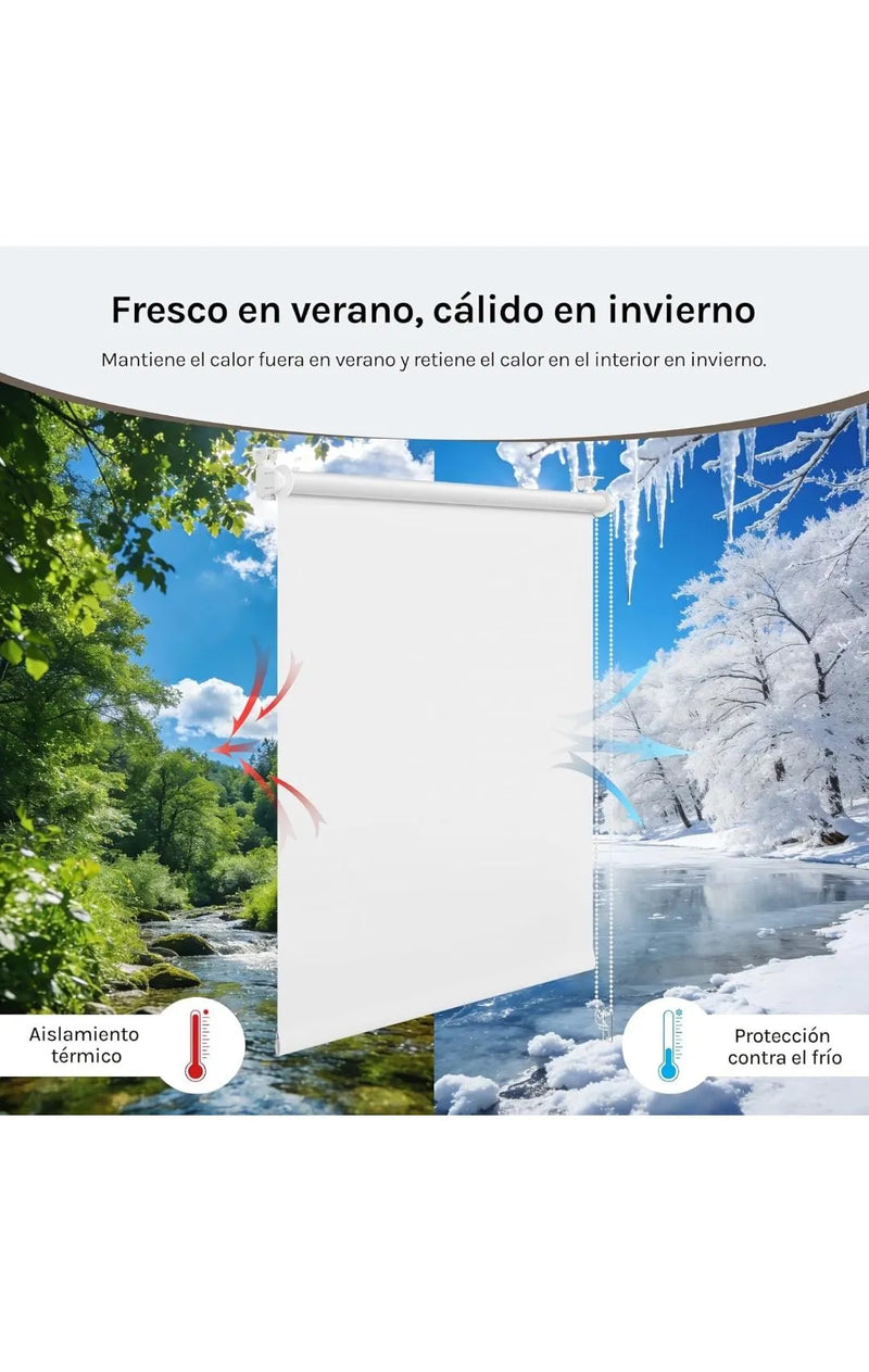 WOLTU Estor Opaco sin Taladrar, Persiana Enrollable, Estores Enrollables Blackout Termicos para Puertas y Ventanas, Protección Privacidad, 60x160 cm [Ancho de Tela: 56 cm], Blanco 60x160
