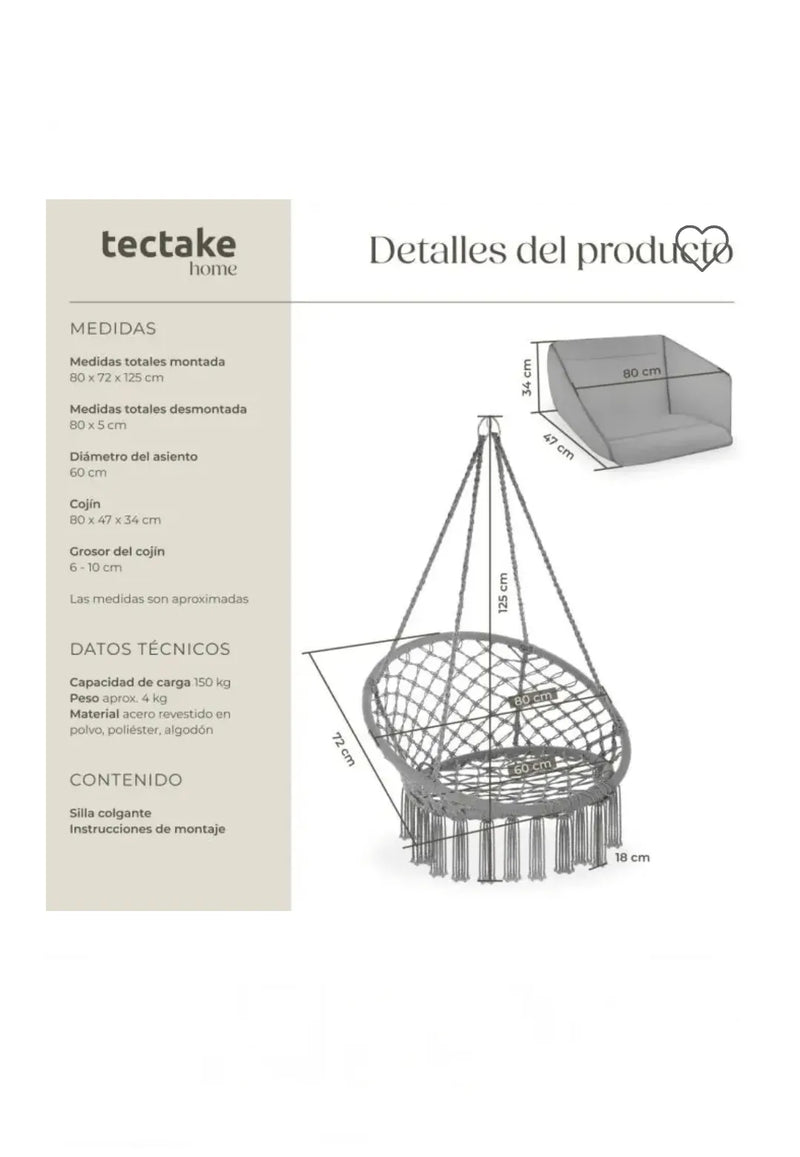 Silla colgante GRACIA gris
