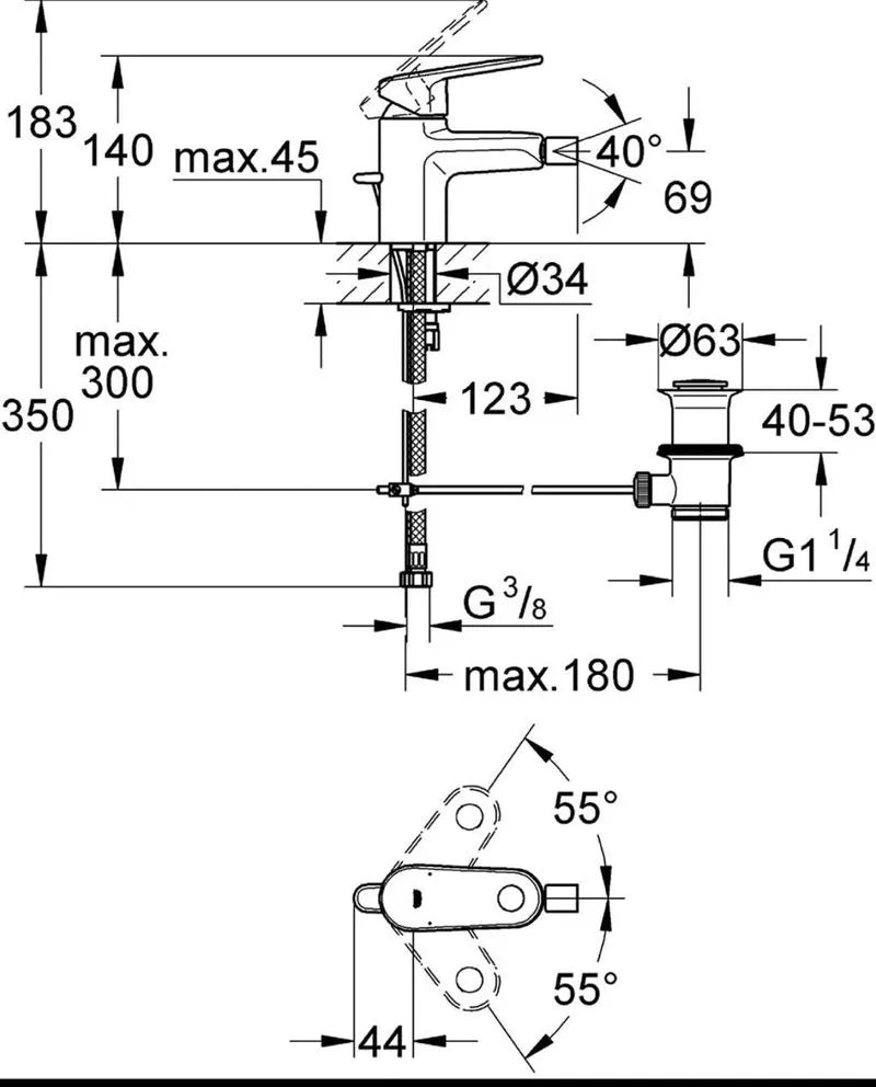 Grifo de bidé con vaciador automático