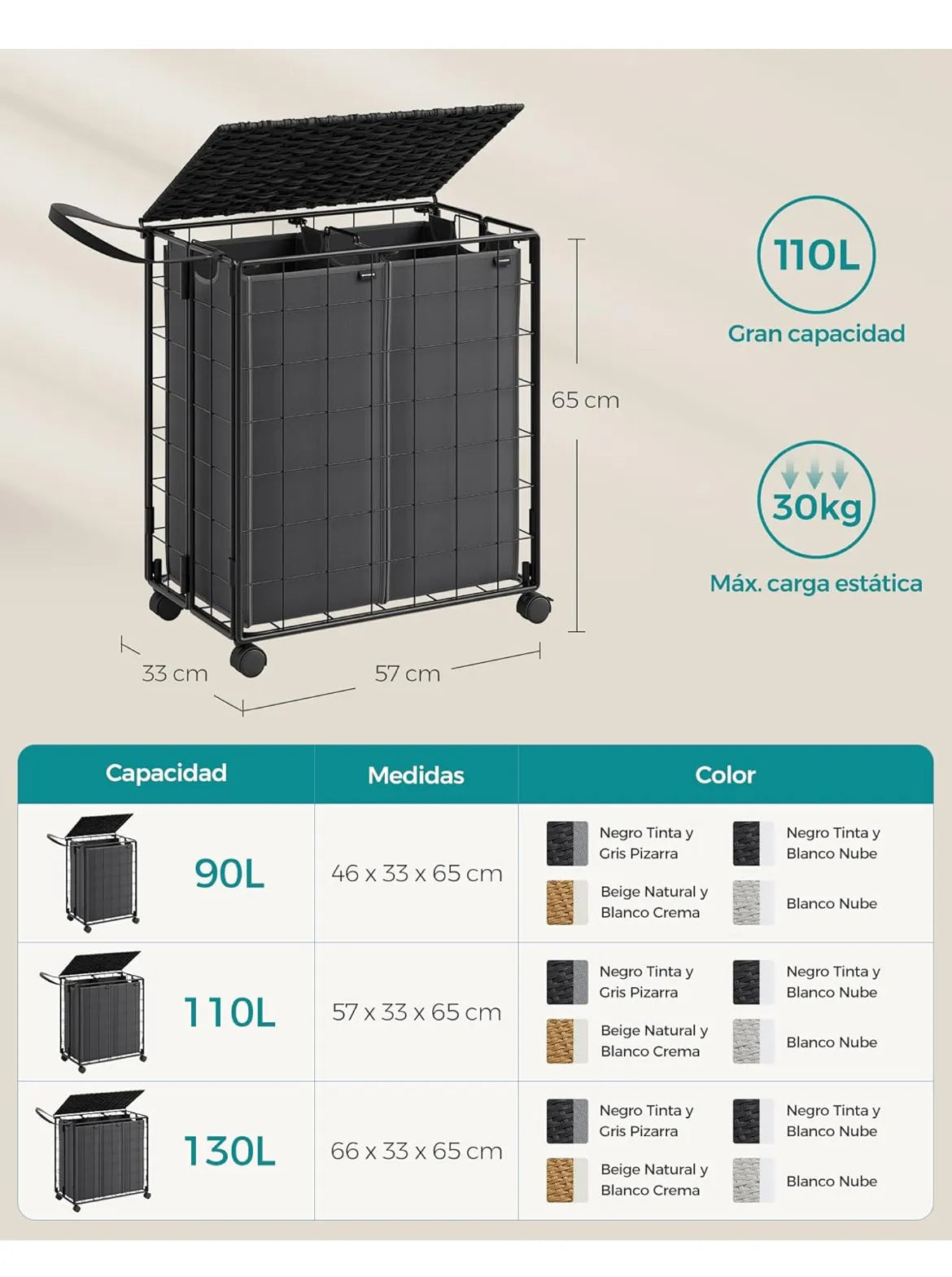 Cesto Rops Sucia 110 L SONGMICS
