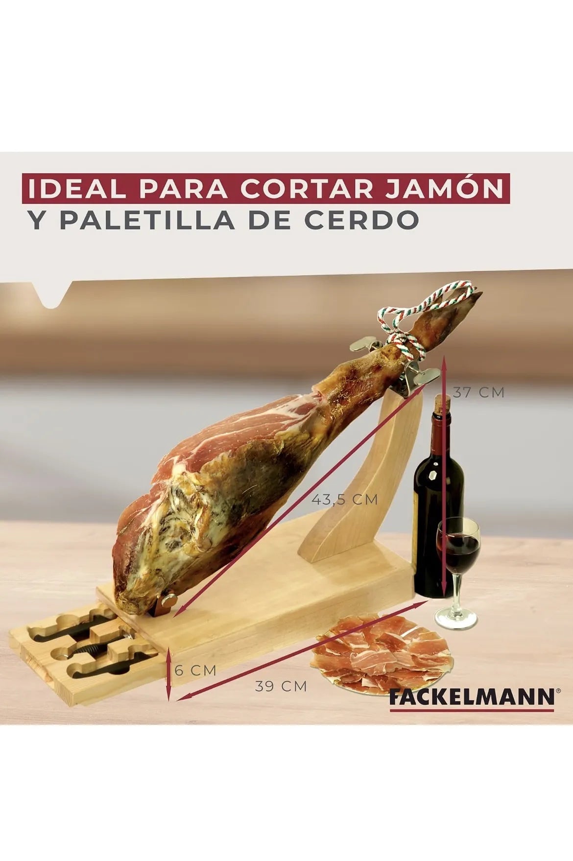 Soporte Jamonero con Cajón Extraíble con Cuchillos Fackelmann
