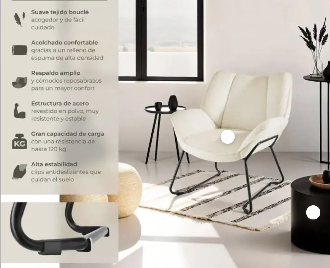 Sillón acolchado crema