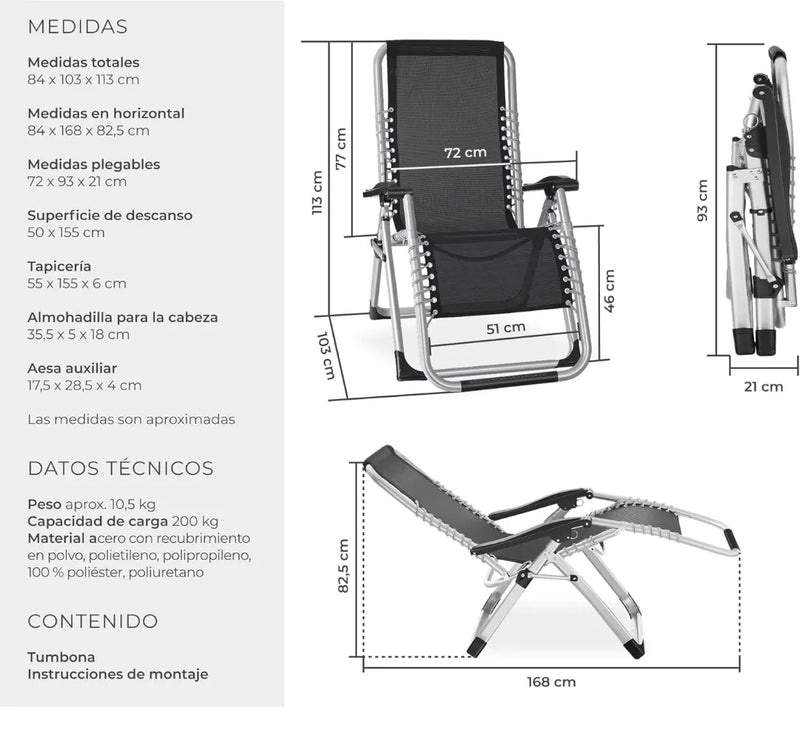 Silla Tumbona Plegable para Playa y Jardín