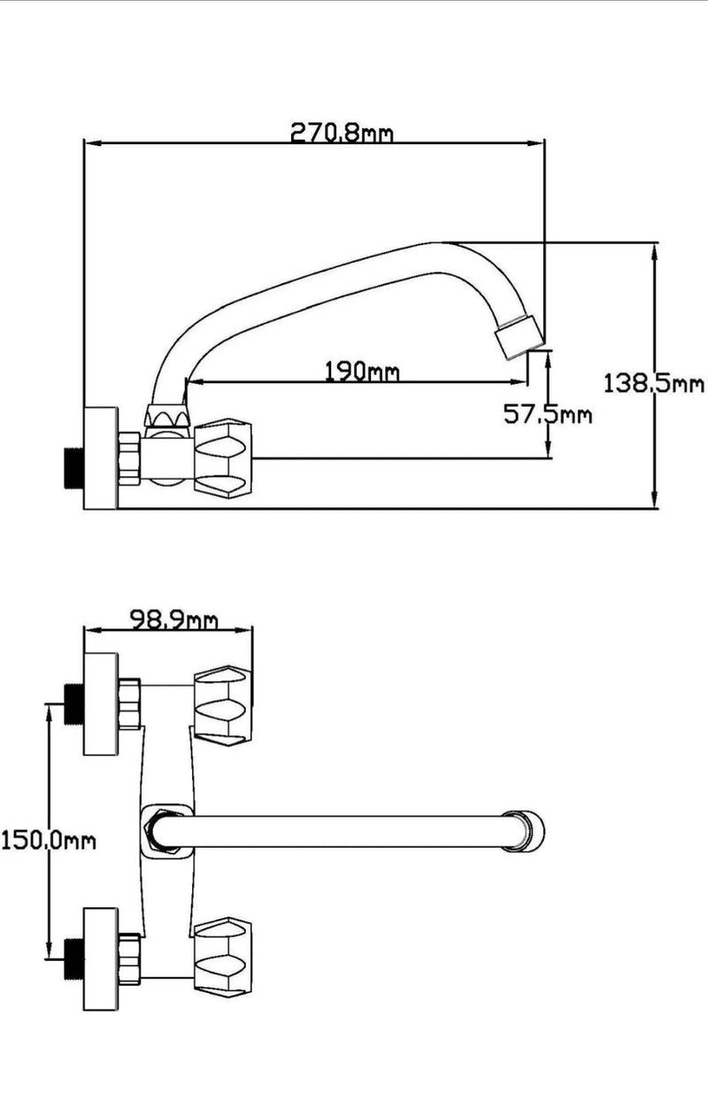 Batería de fregadero de pared Sauco de 150 cm