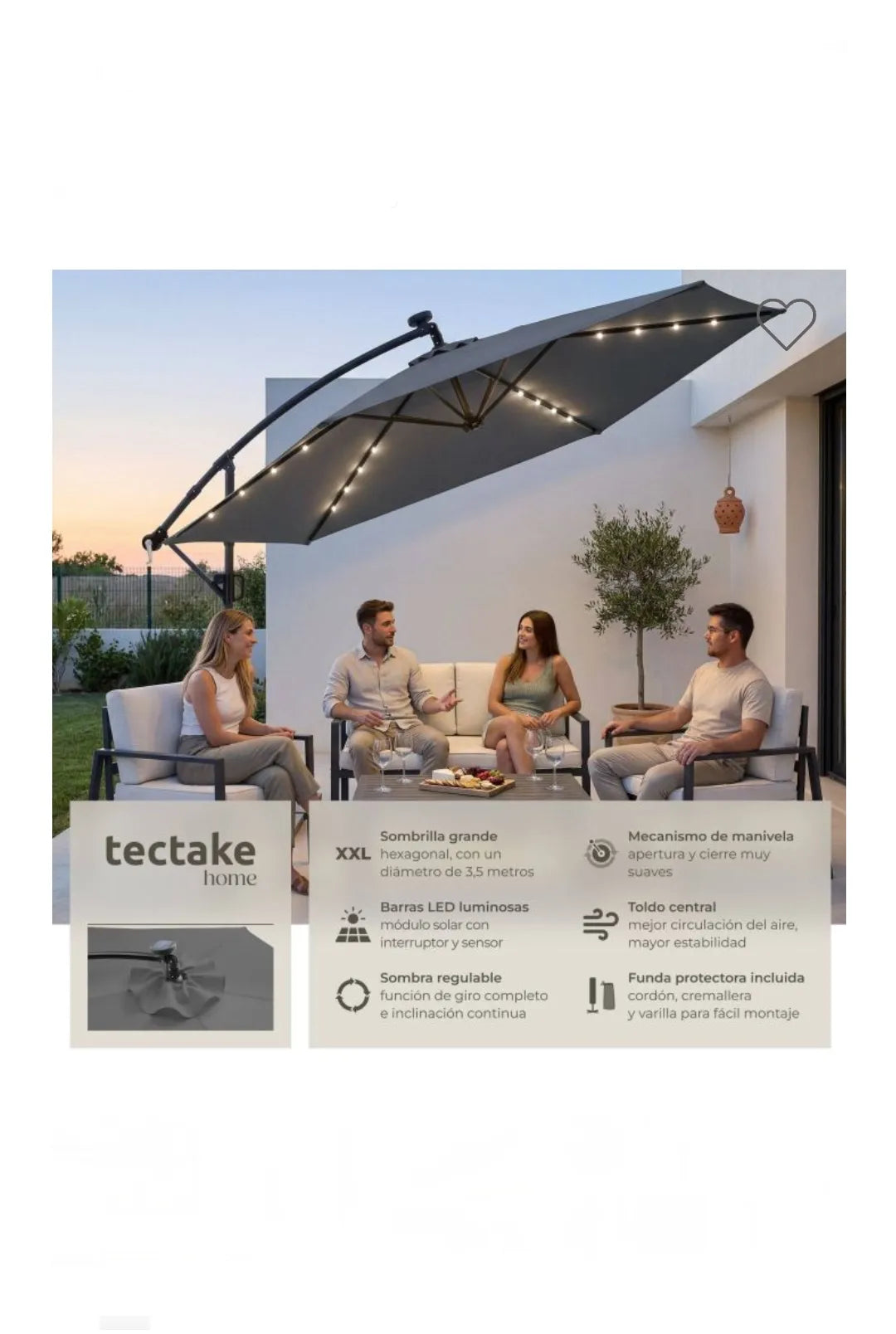 Parasol de brazo articulado ARTEMIS gris