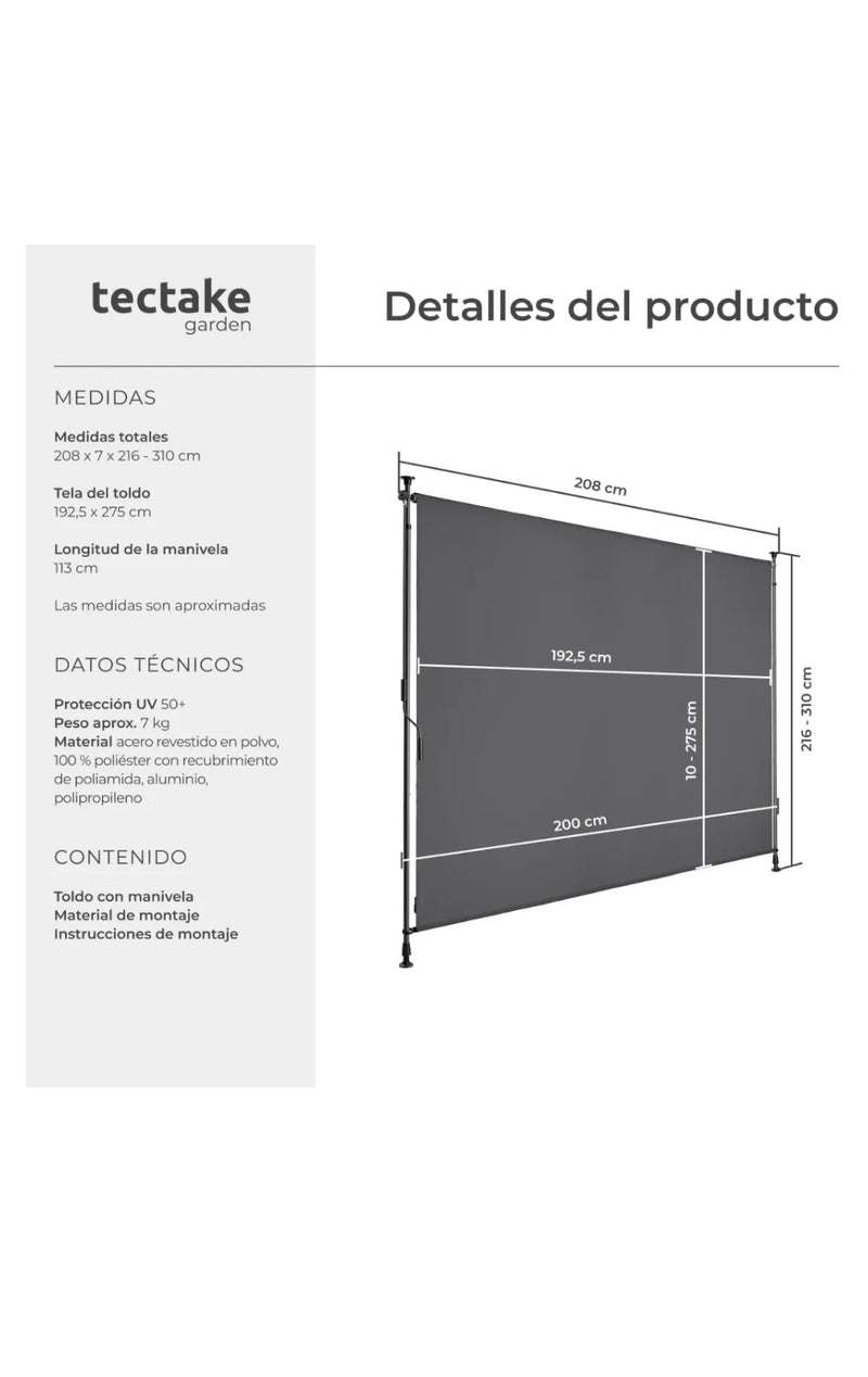 Toldo Vertical Exterior con Manivela 200cm