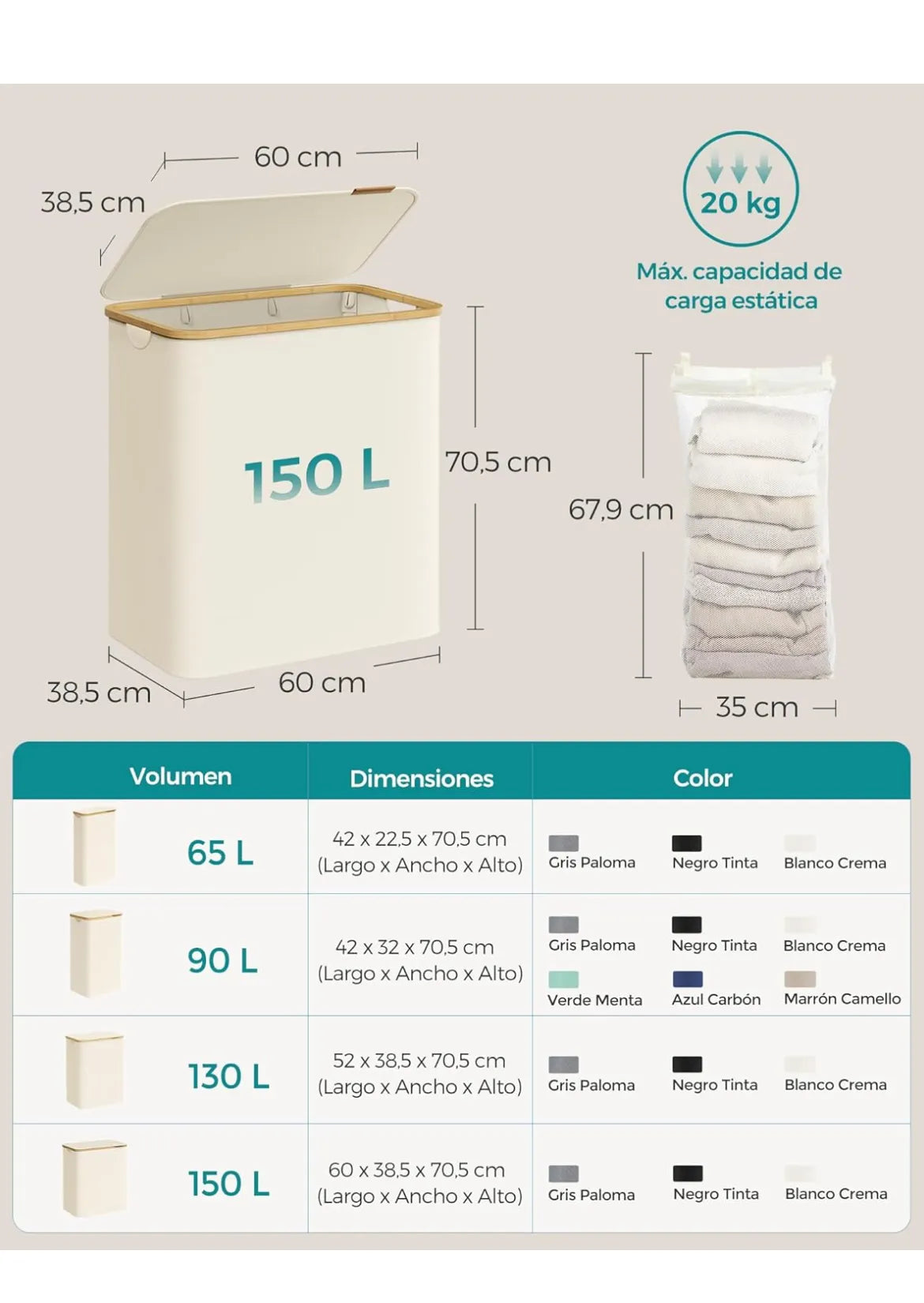 Cesto de Ropa Sucia con Tapa SONGMICS