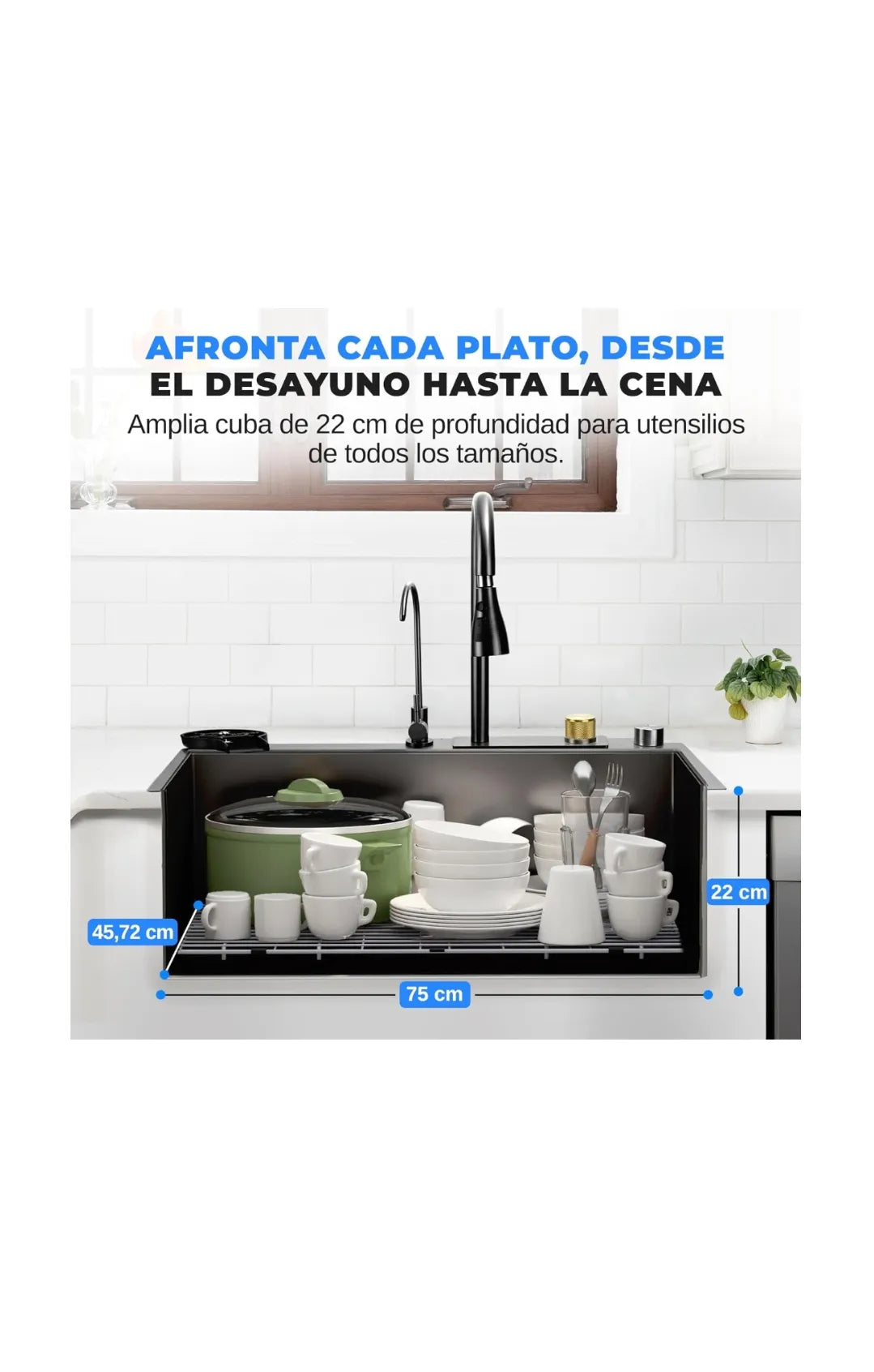 fregadero cocina, Con grifo, Rejilla de drenaje
