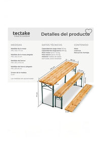 Conjunto de mesa y bancos para exterior SISSI 170cm