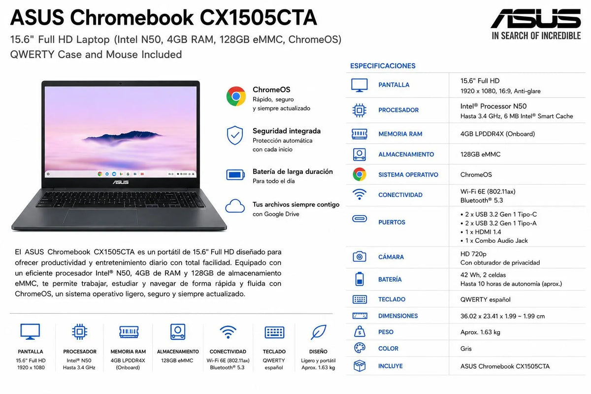 ASUS Chromebook CX1505CTA ordenador portatil