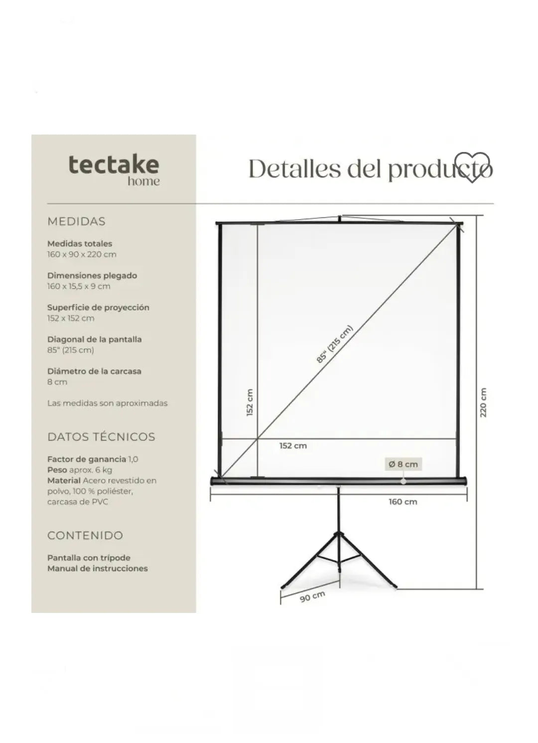 pantalla con trípode 152x152cm