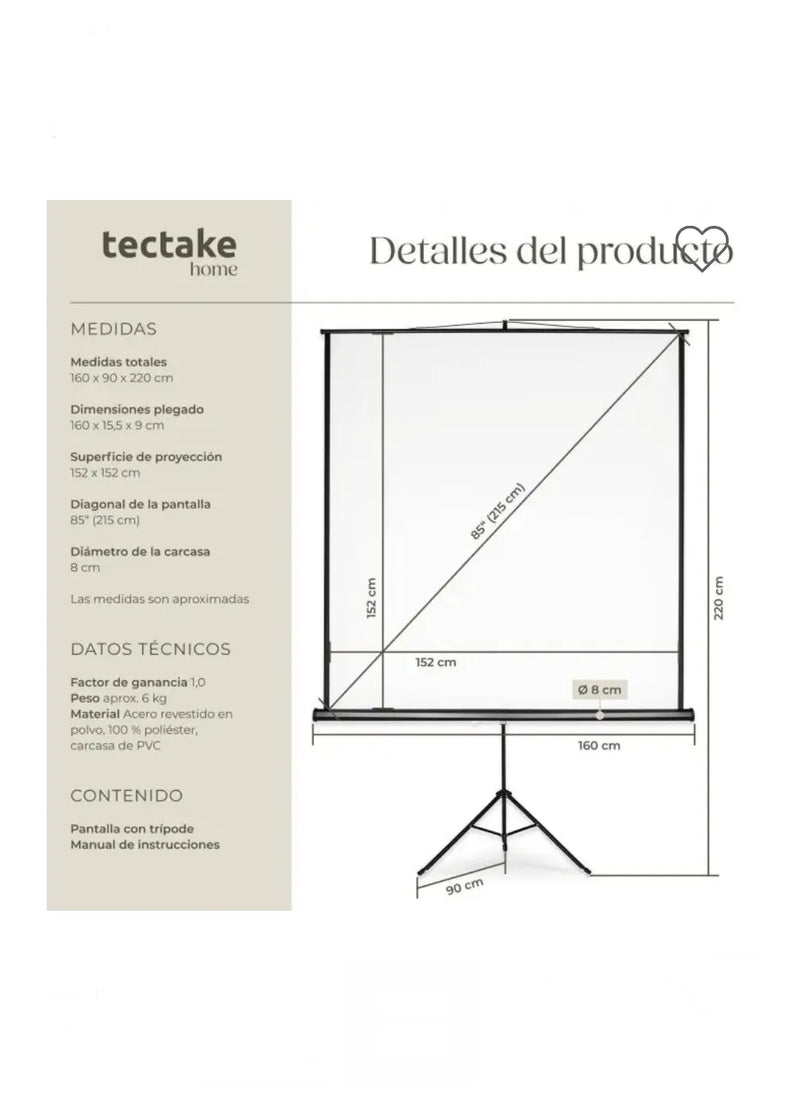 pantalla con trípode 152x152cm