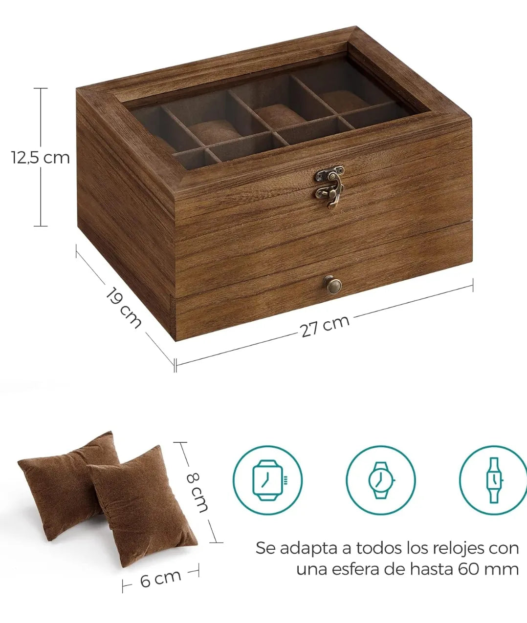 Caja de relojes con 8 ranuras