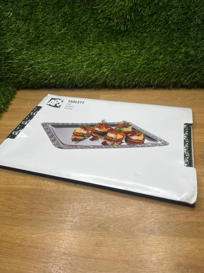 Bandeja de acero inoxidable con borde decorativo APS