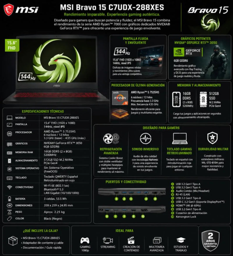 Ordenador portátil Gaming MSI Bravo 15
