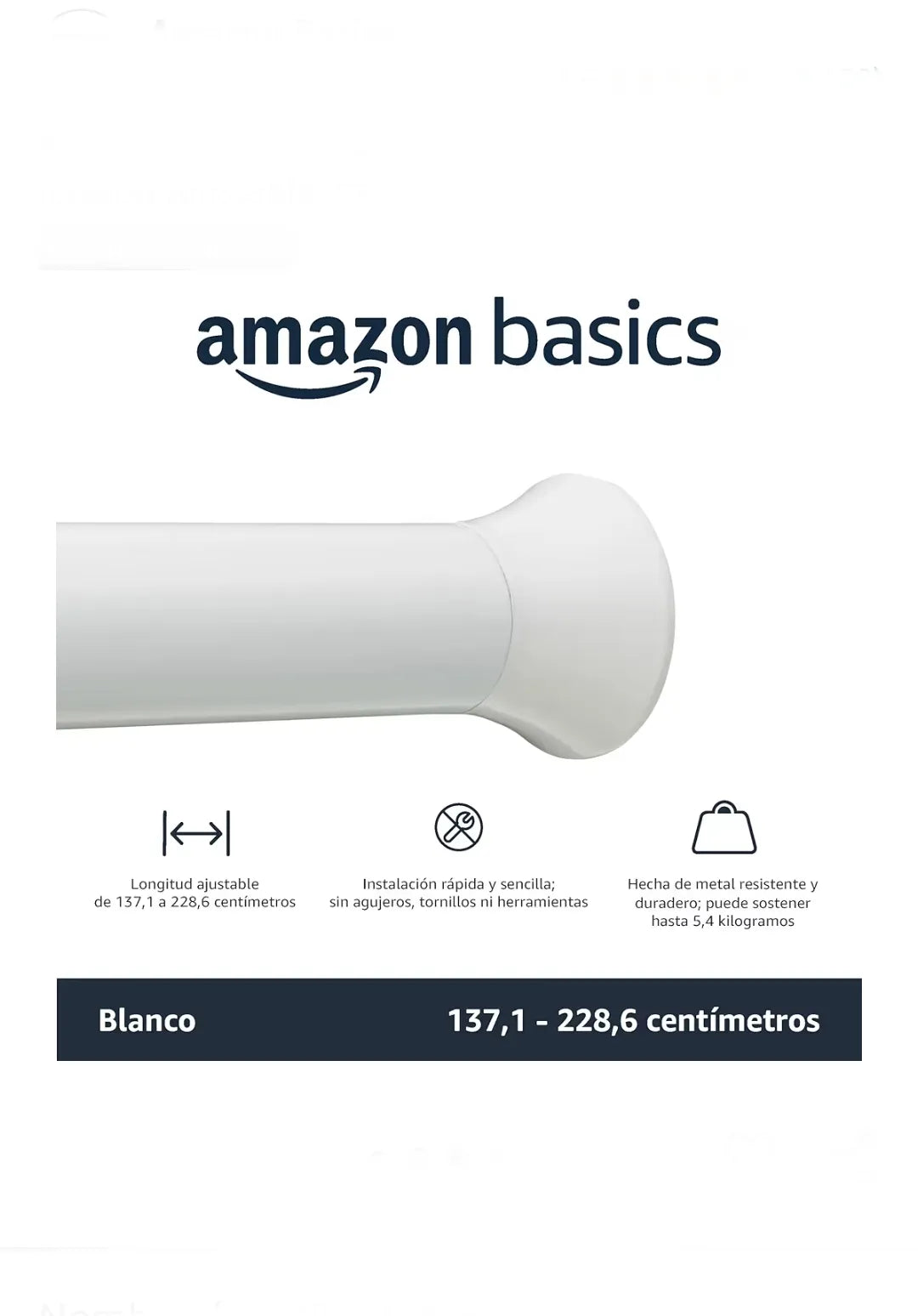 Barra de Cortina de Ducha con tensión Ajustable