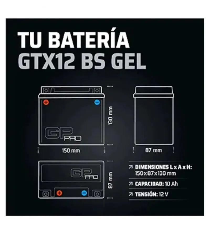 Batería Moto GP-PRO GTX12-BS 10AH Gel