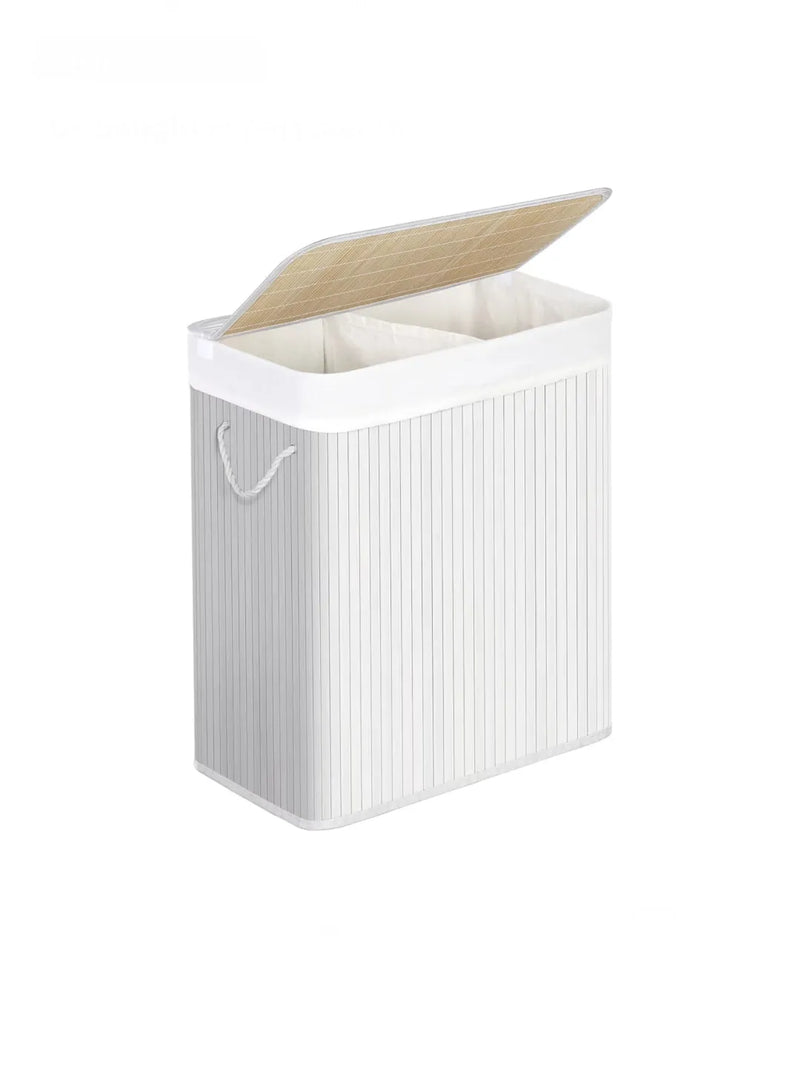 Cesto de ropa, 100 L, con tapa, de bambú
