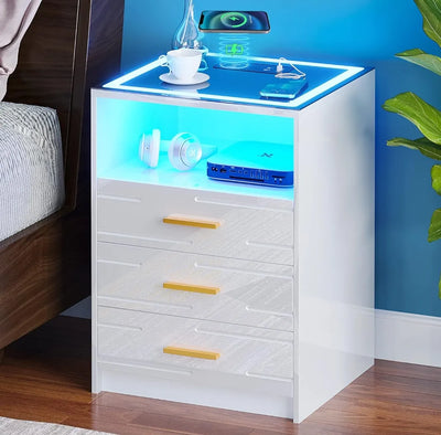 Mesita de noche led con carga inalámbrica - Lvifur