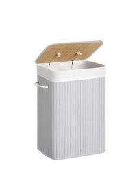 Cesta de lavandería con tapa, de bambú, plegable