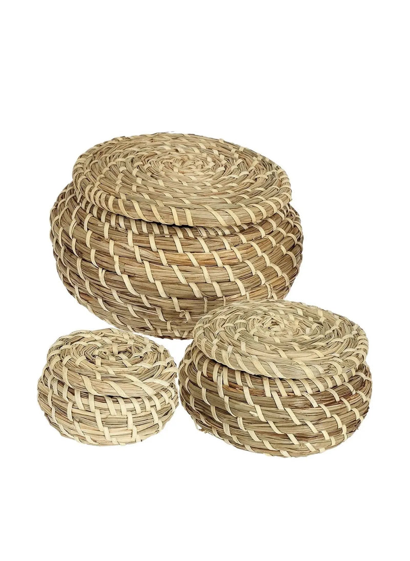 Cesta de Mimbre Redonda con Tapa para Estante