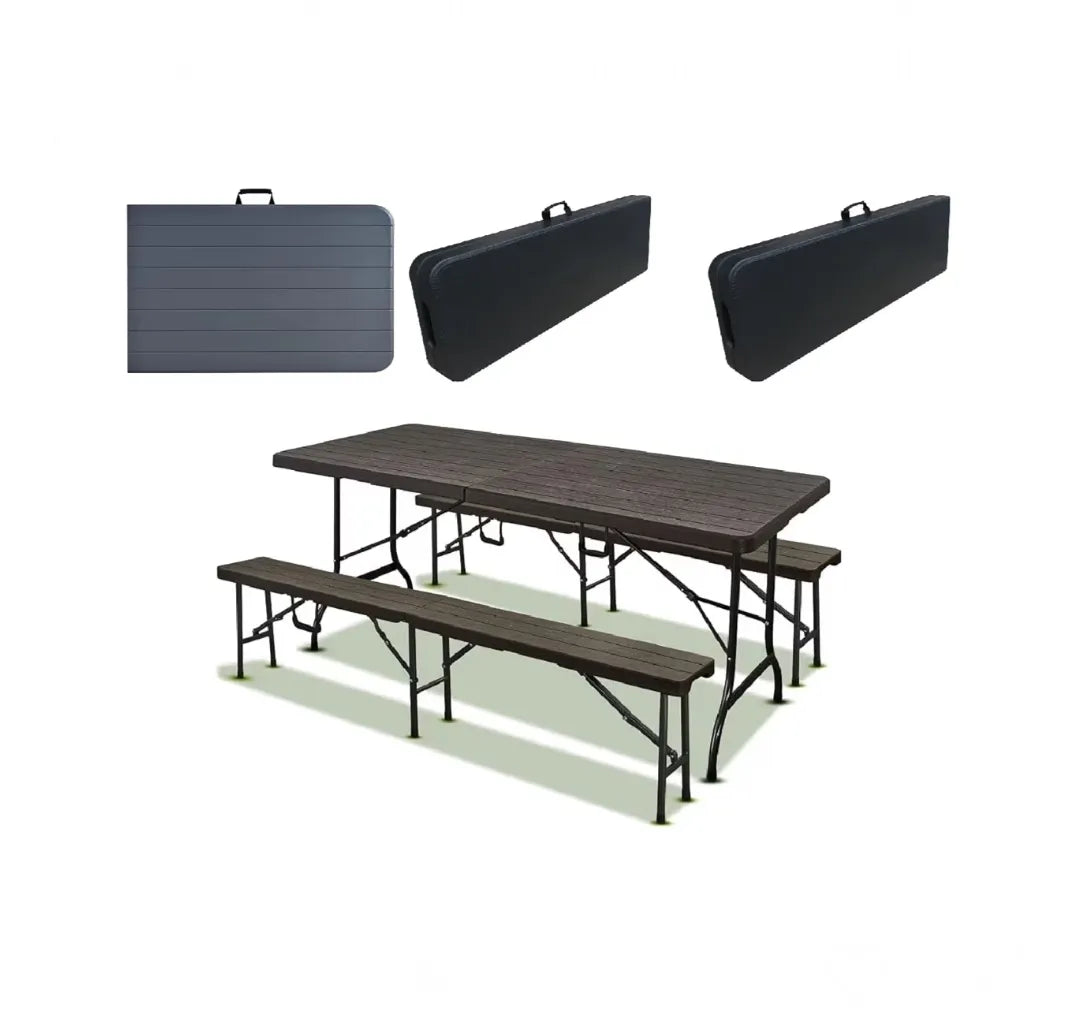 Conjunto de Camping Plegable de 3 Piezas Marron