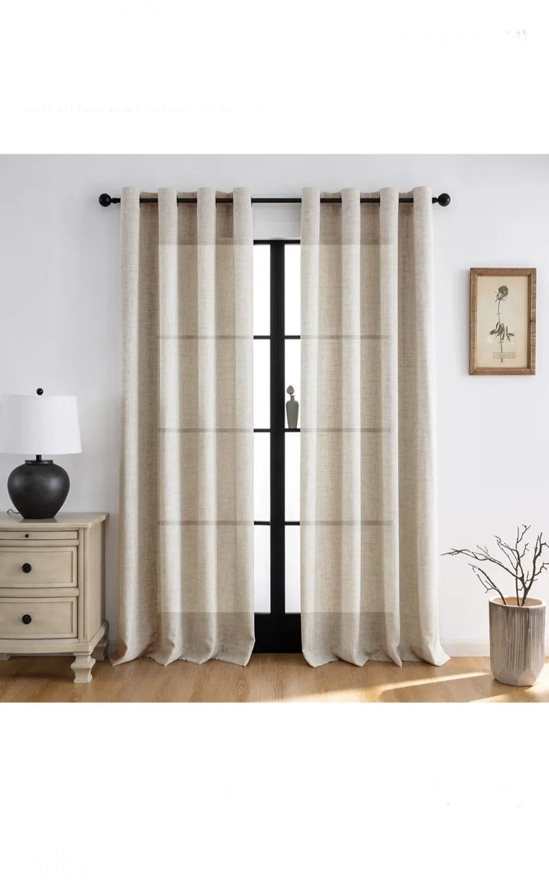 Cortinas Visillos Beige para Salón Cortinas Dormitorio 2 Piezas