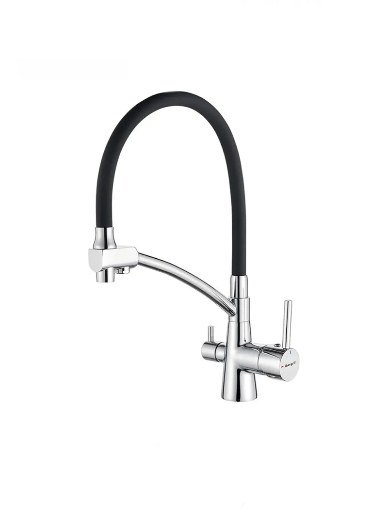 Grifo de cocina Ibergrif negro con caño flexible, rociador 3 en 1