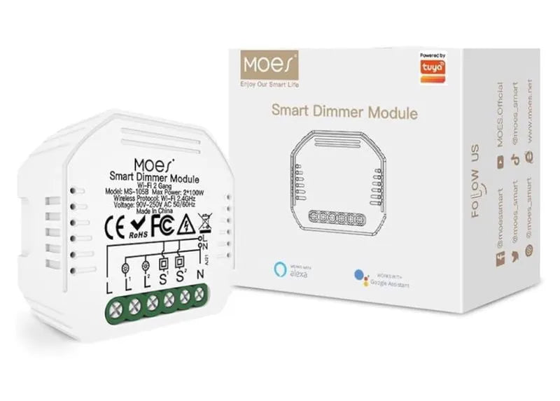 Módulo Dimmer Inteligente MOES Wi-Fi 2 Gang